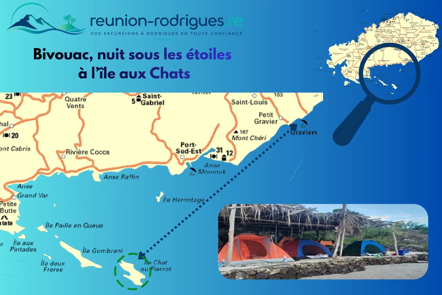 Itinéraire du bivouac sur l’Île aux Chats