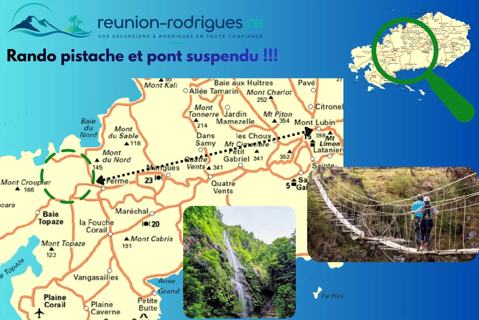 Itinéraire randonnée Pistache et pont suspendu